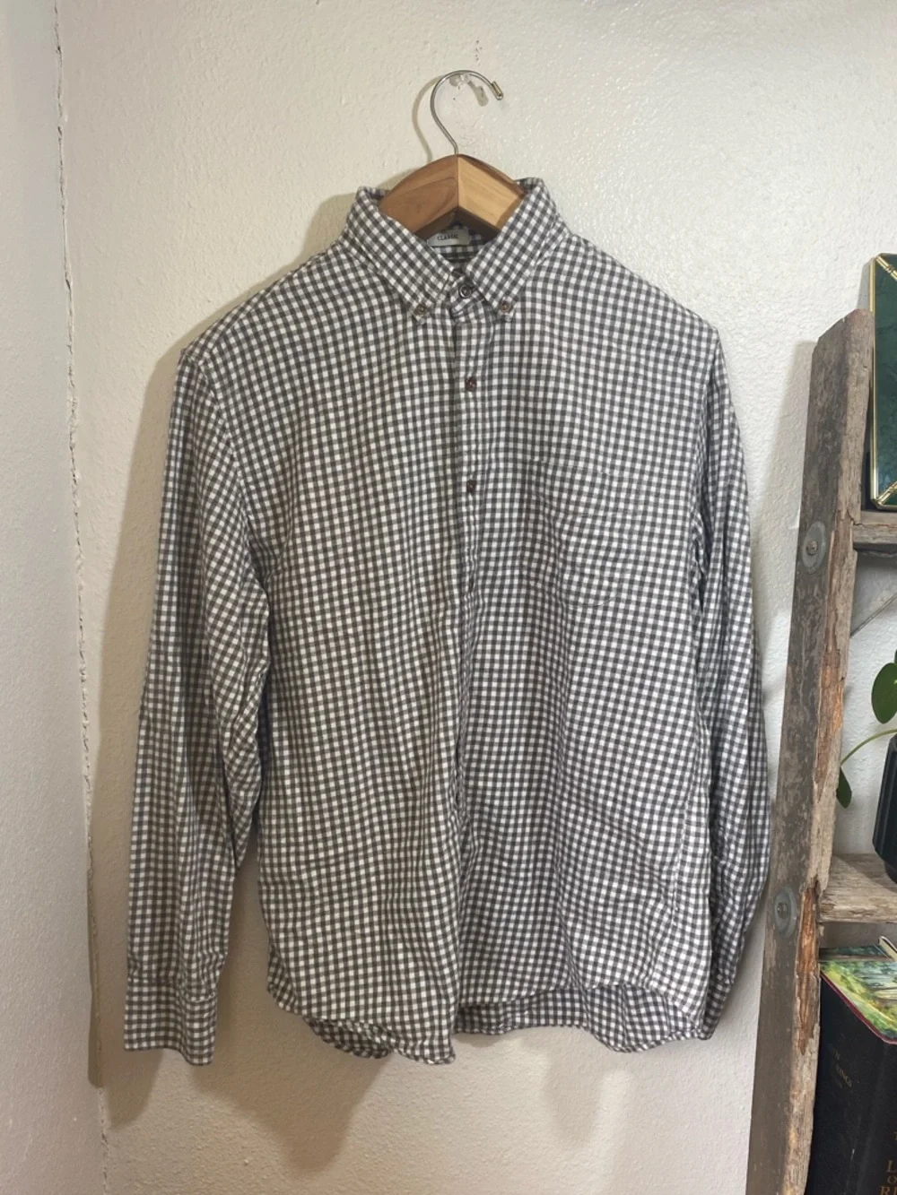 J.Crew Brushed Twill Gray Gingham Cotton Button Down Shirt Classic Fit Large